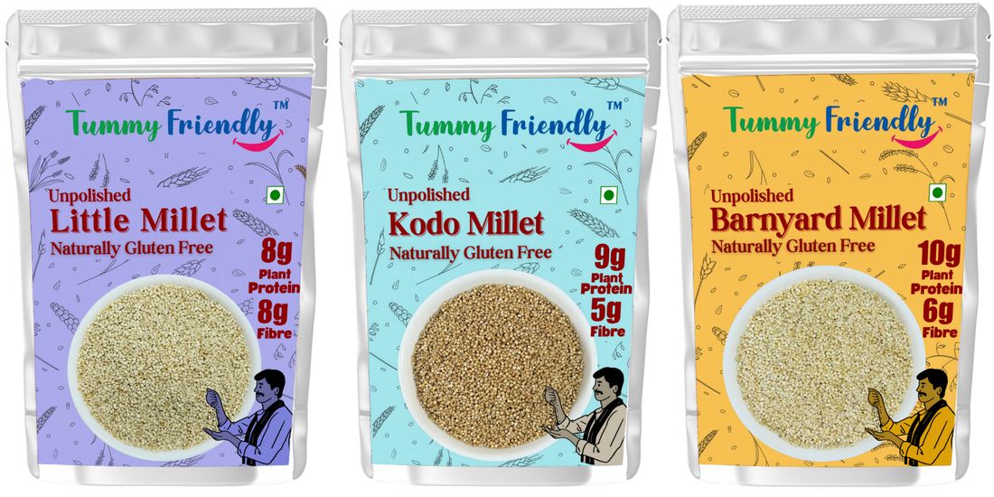 Unpolished little, barnyard and kodo millet — water ratios and cooking times