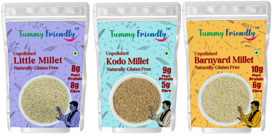 Unpolished little, barnyard and kodo millet — water ratios and cooking times