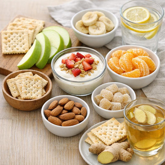 Small bowls of nuts, seeds, grains and dried fruit – easy snacks for new mothers