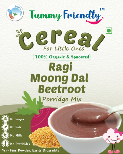 100% Organic Sprouted Ragi, Moong Dal, Beetroot Porridge Mix