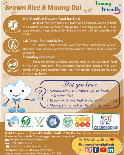 100% Organic Sprouted Brown Rice, Moong Dal Porridge Mix