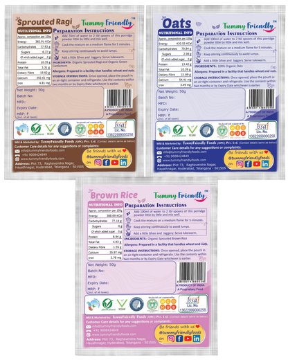 Stage1 Trial Packs- Certified Organic Porridge Mixes – 3 Packs, 50 grams Each Variety