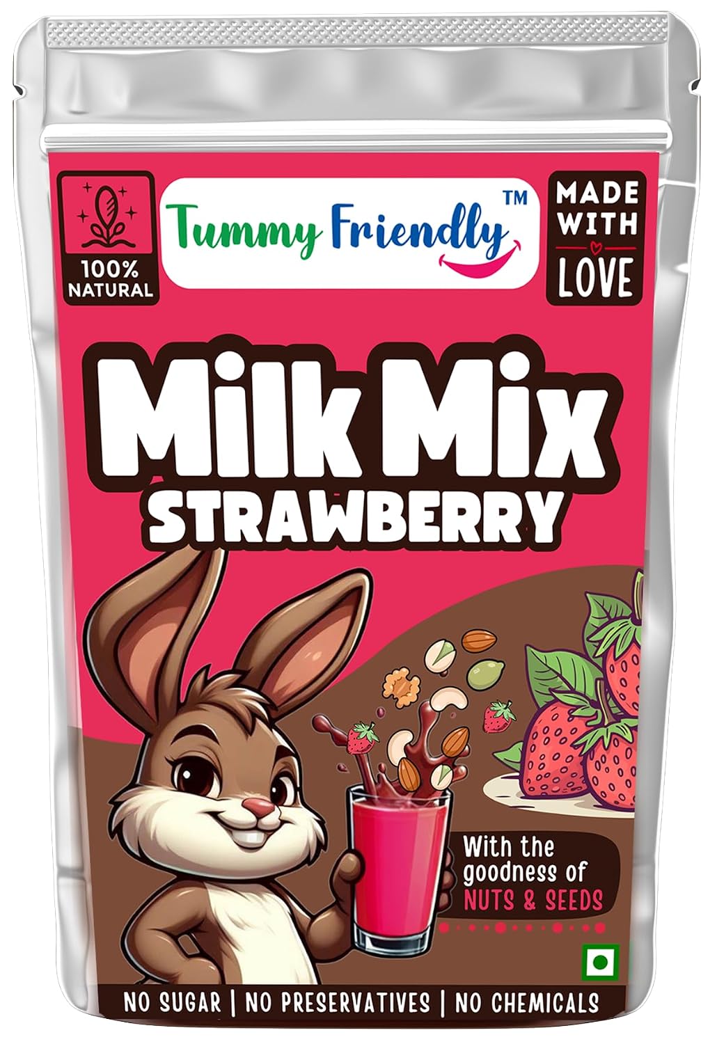 Strawberry Milk Mix for kids with nuts and seeds 200g pack – TummyFriendly Foods
