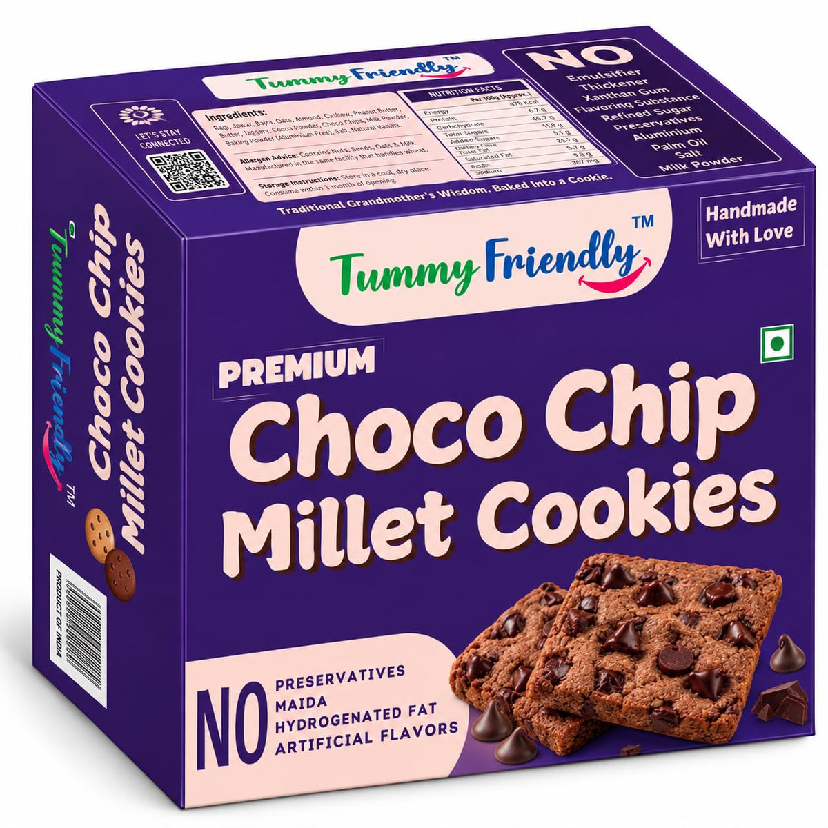 Choco Chip Millet Cookies 250g pack – TummyFriendly Foods