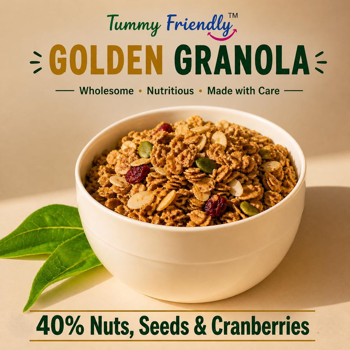 Golden Granola – 40% nuts, seeds and cranberries