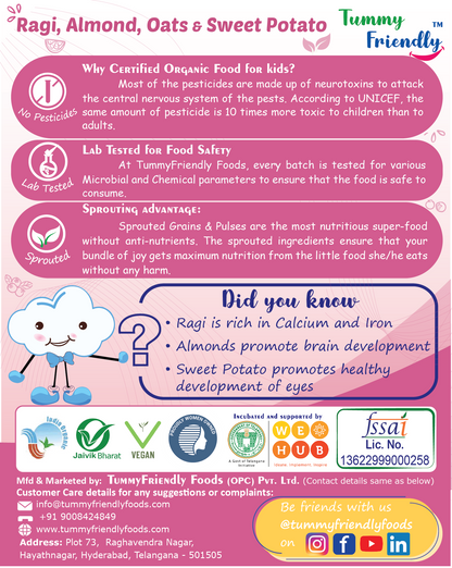 Organic Sprouted Ragi, Almond, Oats & Sweet Potato Porridge Mix