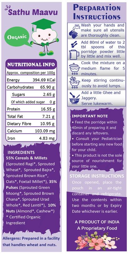 100% Organic Sprouted Sathu Maavu Porridge Mix