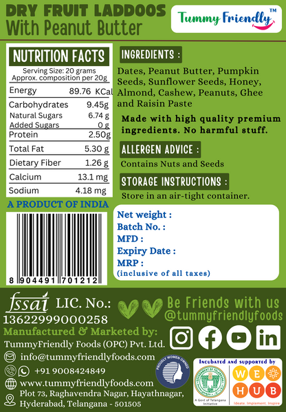 Dry Fruit Laddus with Peanut Butter – 100g