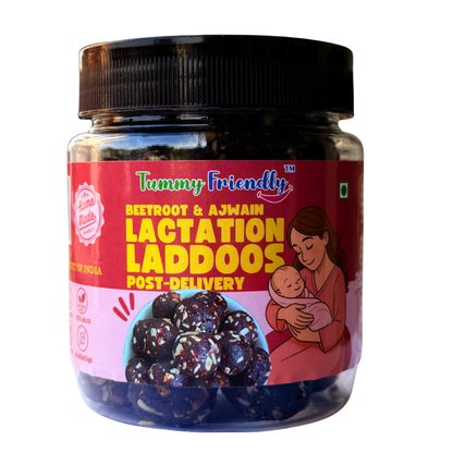 Lactation Laddoos for breastfeeding. Post-Delivery Healthy Gond Laddu with Jaggery for After Pregnancy. Postnatal Lactation Snacks Ladoo for Breastfeeding Mothers. Traditional Postpartum Nutrition Snack - Beetroot & Ajwain(250g)