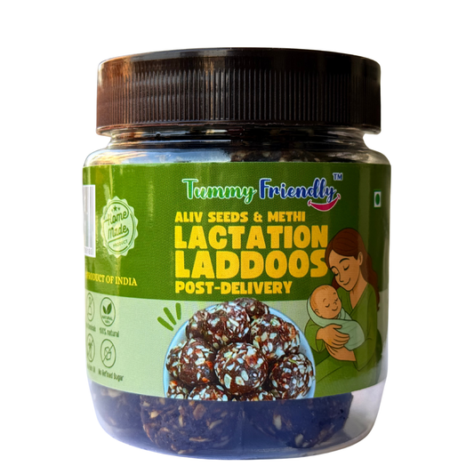 Lactation Laddoos for breastfeeding. Post-Delivery Healthy Gond Laddu with Jaggery for After Pregnancy. Postnatal Lactation Snacks Ladoo for Breastfeeding Mothers. Traditional Postpartum Nutrition Snack - AlivSeeds and Methi(250g)