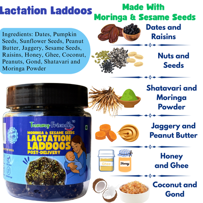 Lactation Laddoos for breastfeeding-Post-Delivery Healthy Gond Laddu with Jaggery for After Pregnancy. Postnatal Lactation Snacks Ladoo for Breastfeeding Mothers. Traditional Postpartum Nutrition Snack - Moringa, Sesame Seeds(250g)