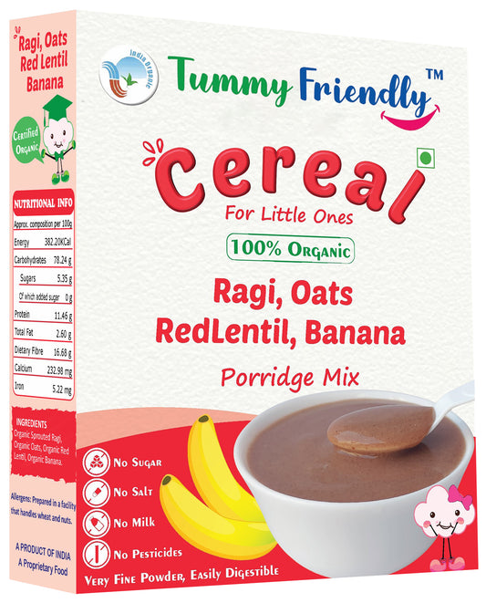 100% Organic Sprouted Ragi, Oats, Red Lentil, Banana Porridge Mix