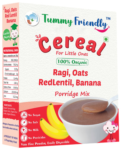 100% Organic Sprouted Ragi, Oats, Red Lentil, Banana Porridge Mix