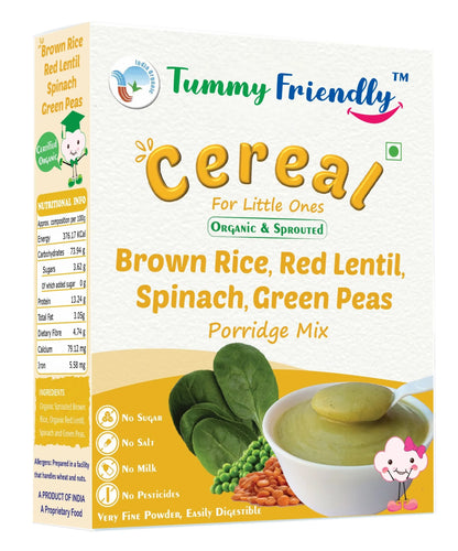 Organic Sprouted Brown Rice, Red Lentil, Spinach, Green Peas Porridge Mix