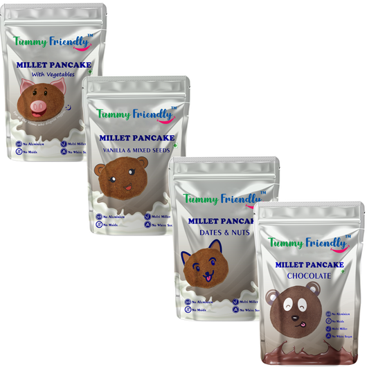 Aluminium-Free Pancake Mixes | Millet Pancake Mixes with Chocolate, Dates &amp; Nut Flakes, Seeds and Veggies | Instant Breakfast Mix | 4 Varieties 150g Each