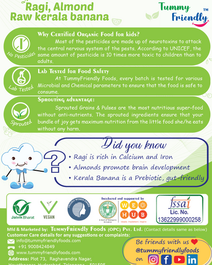 Organic Sprouted Ragi, Almond, Raw Kerala Banana Powder Porridge Mix