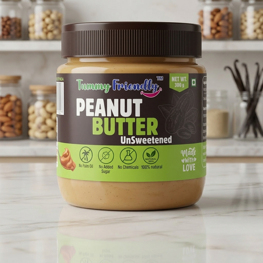 TummyFriendly Foods Creamy Peanut Butter - 300g | 100% Roasted Peanuts | Unsweetened, No Added Sugar, No Palm Oil, No Preservatives | High Protein, High Fiber Natural Spread | Gluten Free, Vegan | Healthy Breakfast, Gym Diet & Weight Management Food