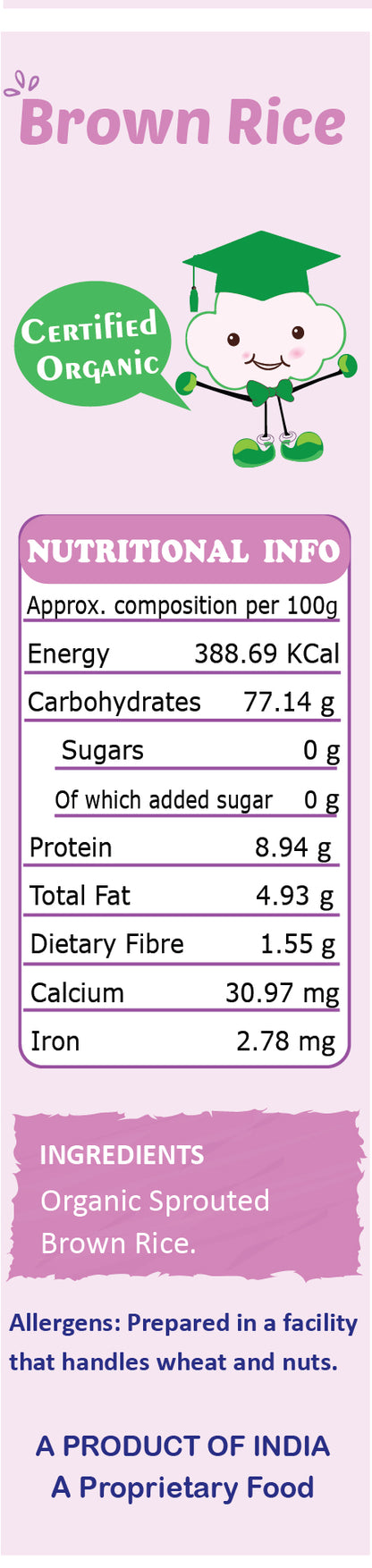 100% Organic Sprouted Brown Rice Porridge Mix