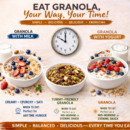 TummyFriendly Foods Golden Granola – Crunchy Oats, Nuts & Seeds | High Fiber Healthy Breakfast Cereal | Energy Boosting Snack for Fitness & Daily Nutrition