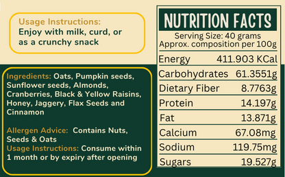 TummyFriendly Foods Golden Granola – Crunchy Oats, Nuts & Seeds | High Fiber Healthy Breakfast Cereal | Energy Boosting Snack for Fitness & Daily Nutrition